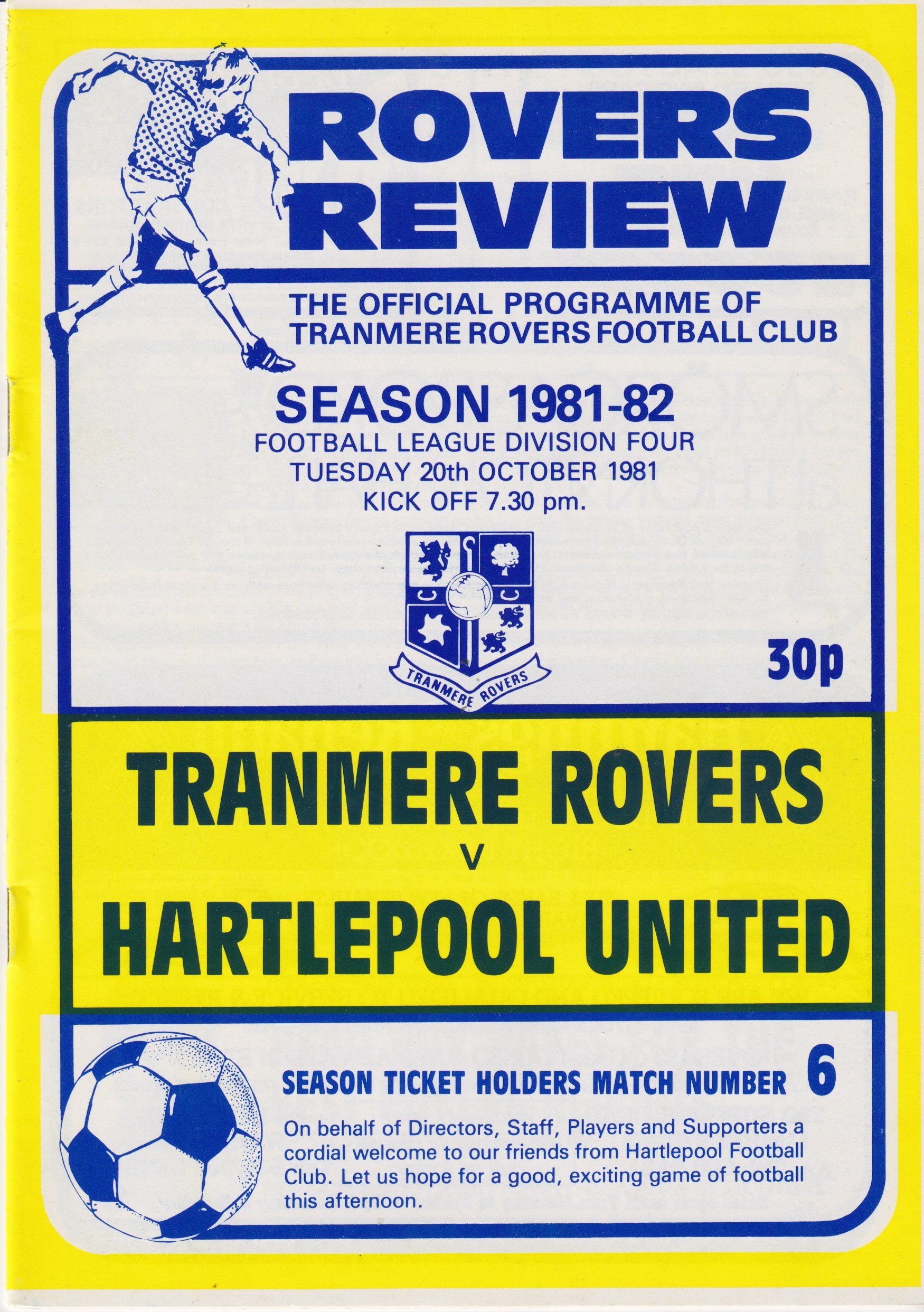 Tranmere Rovers v Hartlepool United match programme
